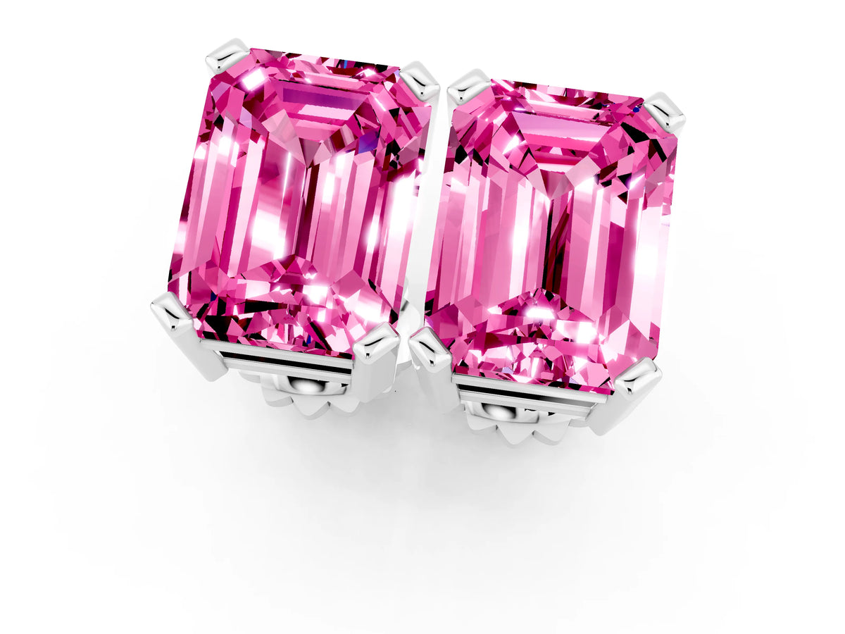 Emerald Cut Pink Sapphire Stud Earrings in White gold with Basket Setting_1