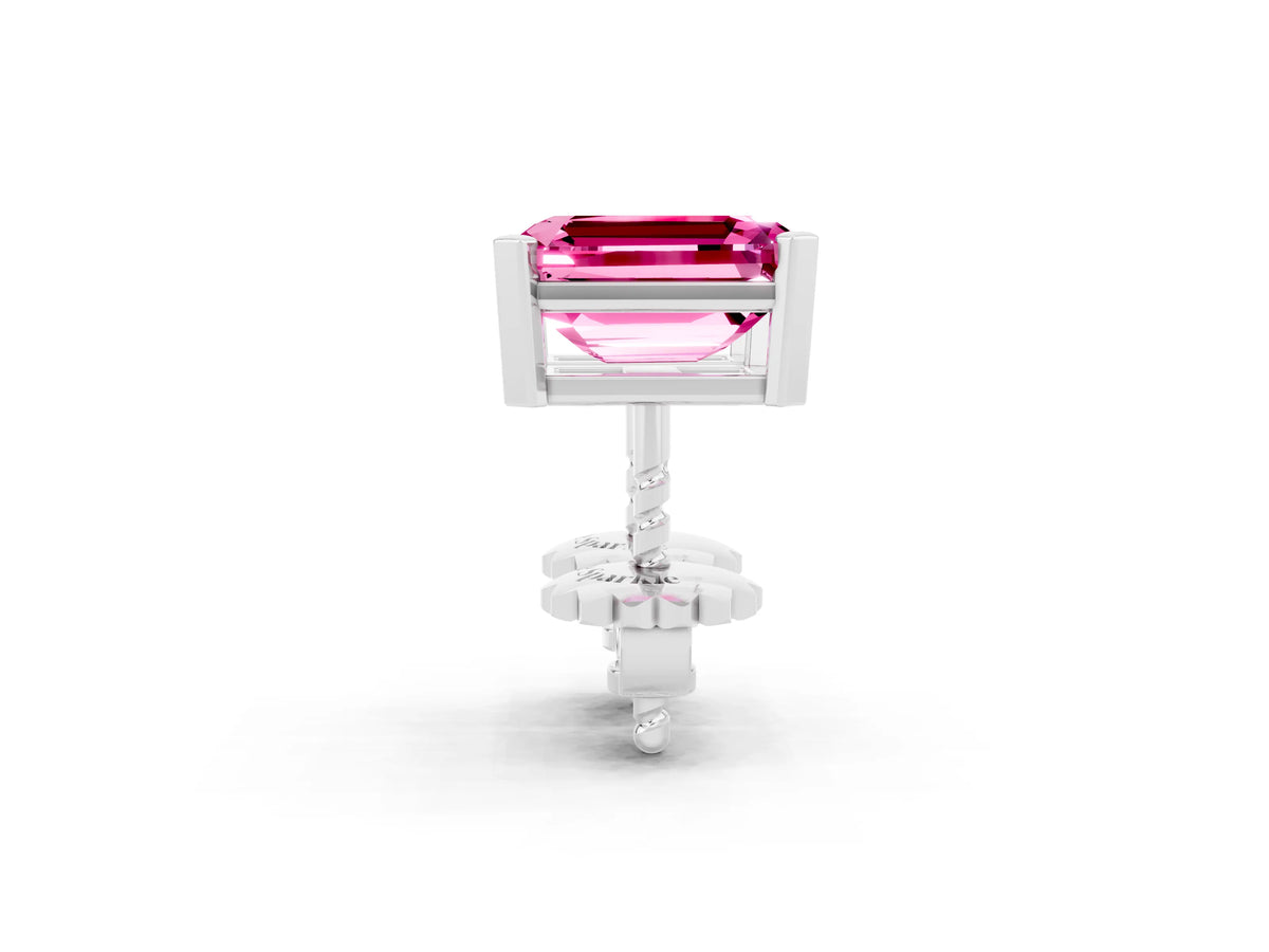 Emerald Cut Pink Sapphire Stud Earrings in White gold with Basket Setting_2