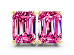 Emerald Cut Pink Sapphire Stud Earrings in Yellow gold with Basket Setting