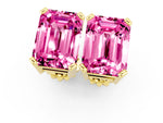 Emerald Cut Pink Sapphire Stud Earrings in Yellow gold with Basket Setting_1