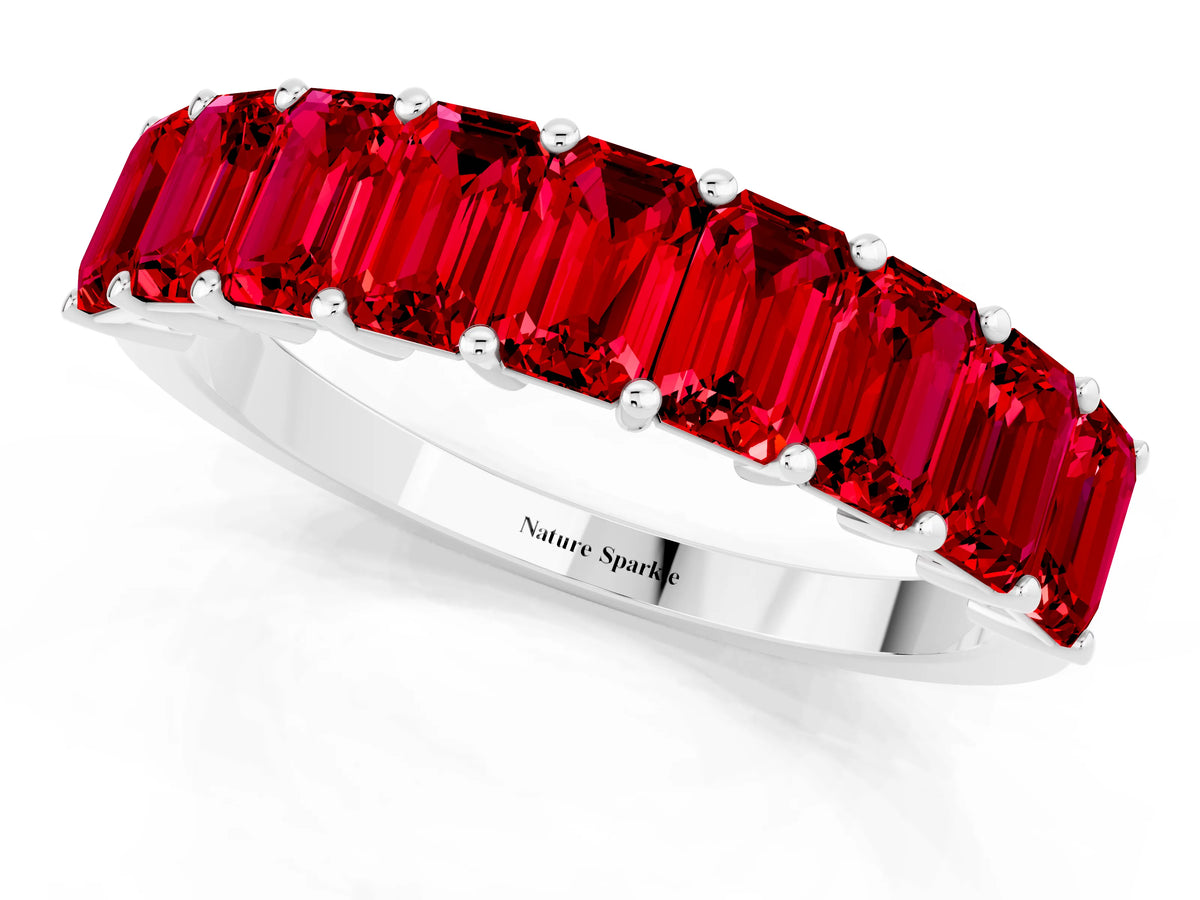 Emerald Cut Ruby Eternity Band in Platinum with Prong Setting_1
