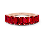 Emerald Cut Ruby Eternity Band in Rose gold with Prong Setting