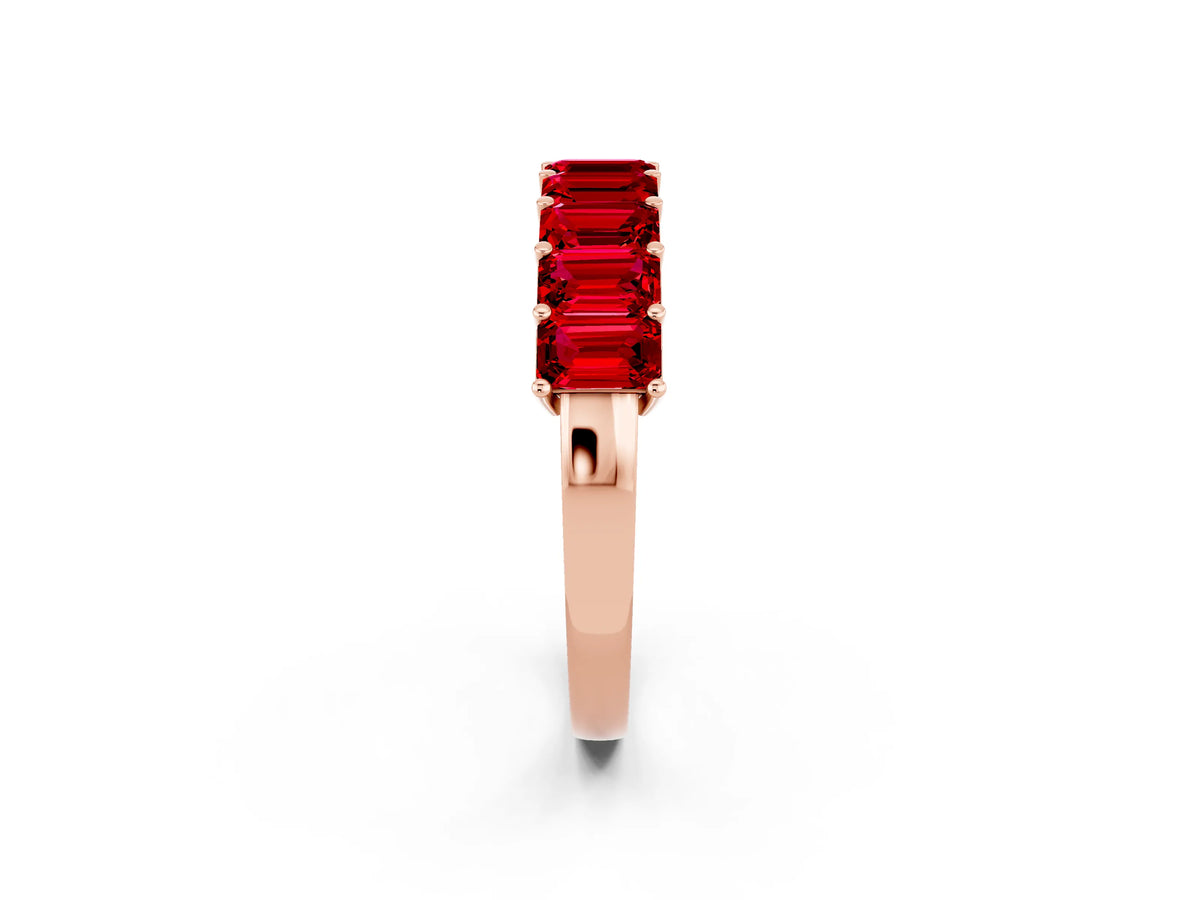 Emerald Cut Ruby Eternity Band in Rose gold with Prong Setting_2