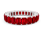 Emerald Cut Ruby Eternity Band in Silver with Aligned Shared Prong Setting