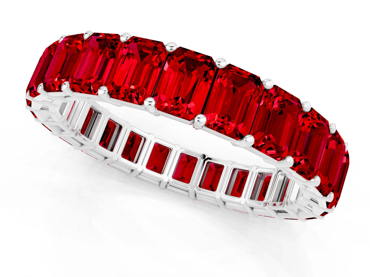 Emerald Cut Ruby Eternity Band in Silver with Aligned Shared Prong Setting_1