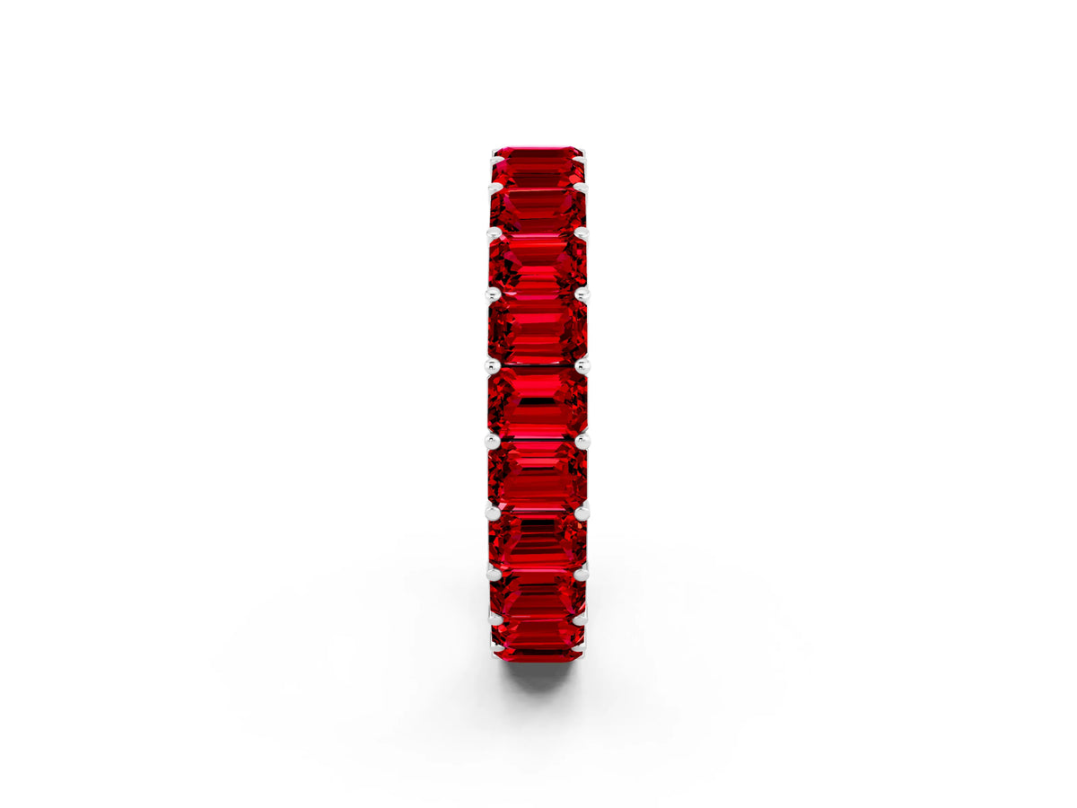 Emerald Cut Ruby Eternity Band in Silver with Aligned Shared Prong Setting_2