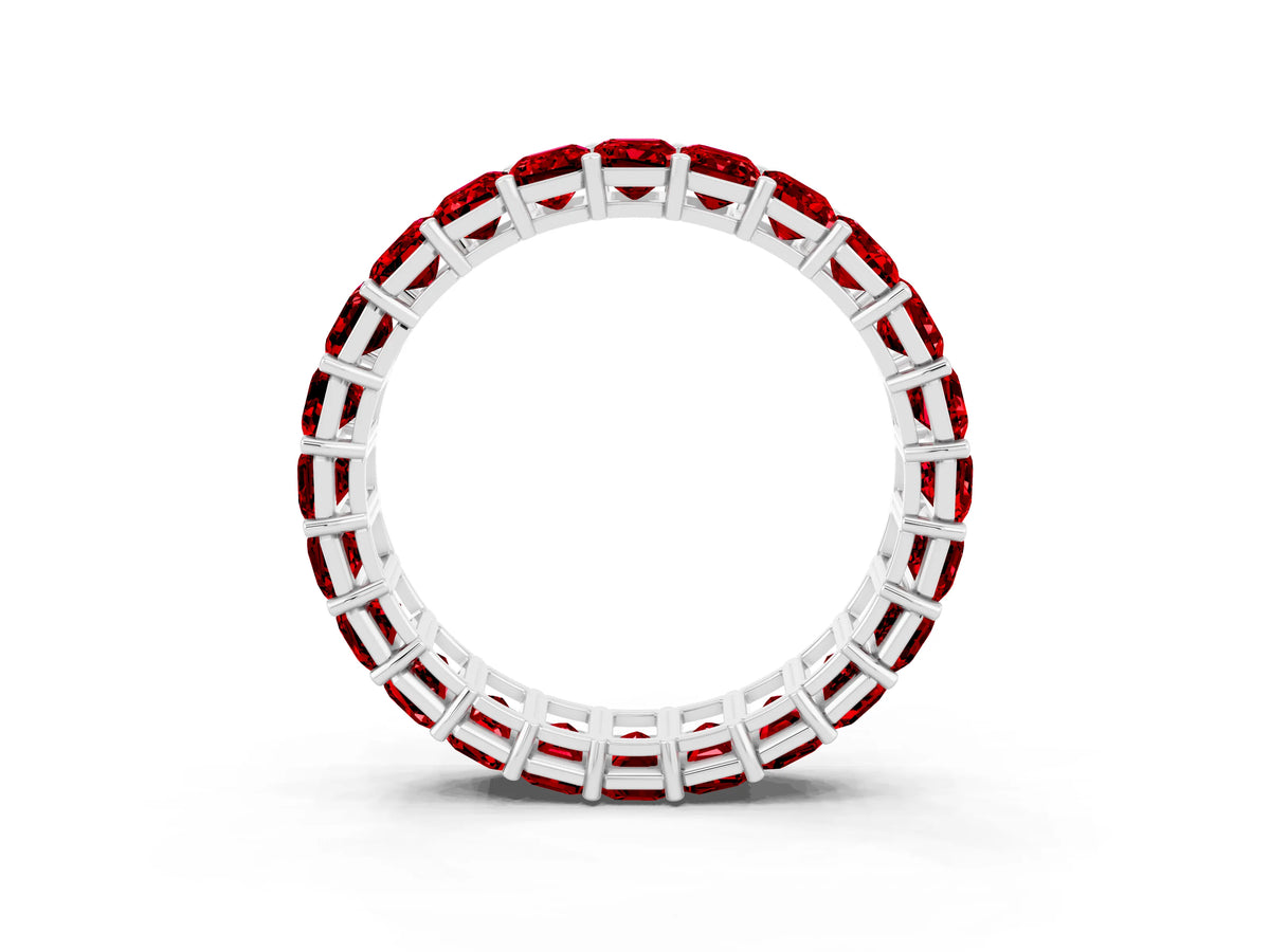 Emerald Cut Ruby Eternity Band in Silver with Aligned Shared Prong Setting_3