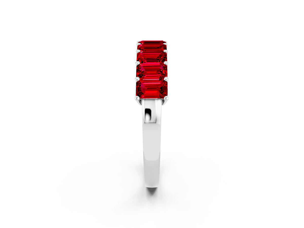 Emerald Cut Ruby Eternity Band in Silver with Prong Setting_2