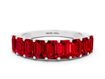 Emerald Cut Ruby Eternity Band in White gold with Prong Setting