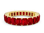 Emerald Cut Ruby Eternity Band in Yellow gold with Aligned Shared Prong Setting