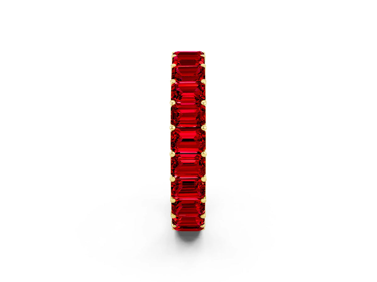 Emerald Cut Ruby Eternity Band in Yellow gold with Aligned Shared Prong Setting_2