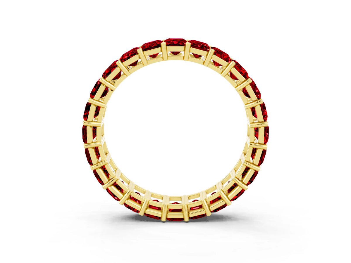 Emerald Cut Ruby Eternity Band in Yellow gold with Aligned Shared Prong Setting_3