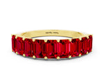 Emerald Cut Ruby Eternity Band in Yellow gold with Prong Setting