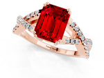 Emerald Cut Ruby Solitaire Ring in Rose gold with Interwoven Pavé Band and Prong Setting_1