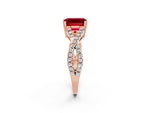 Emerald Cut Ruby Solitaire Ring in Rose gold with Interwoven Pavé Band and Prong Setting_2