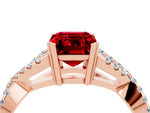 Emerald Cut Ruby Solitaire Ring in Rose gold with Interwoven Pavé Band and Prong Setting_4