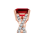 Emerald Cut Ruby Solitaire Ring in Rose gold with Interwoven Pavé Band and Prong Setting_5