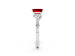 Emerald Cut Ruby Solitaire Ring in Silver with Crossover Gallery and Round Pavé Band_2
