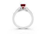 Emerald Cut Ruby Solitaire Ring in Silver with Crossover Gallery and Round Pavé Band_3