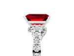Emerald Cut Ruby Solitaire Ring in Silver with Crossover Gallery and Round Pavé Band_5