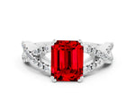 Emerald Cut Ruby Solitaire Ring in Silver with Interwoven Pavé Band and Prong Setting_6