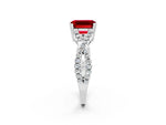 Emerald Cut Ruby Solitaire Ring in Silver with Interwoven Pavé Band and Prong Setting_8