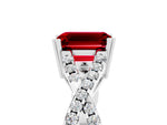 Emerald Cut Ruby Solitaire Ring in White gold with Interwoven Pavé Band and Prong Setting_5