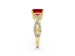 Emerald Cut Ruby Solitaire Ring in Yellow gold with Interwoven Pavé Band and Prong Setting_2