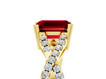 Emerald Cut Ruby Solitaire Ring in Yellow gold with Interwoven Pavé Band and Prong Setting_5