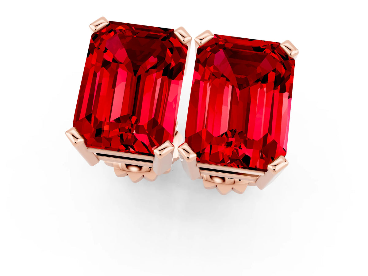 Emerald Cut Ruby Stud Earrings in Rose gold with Basket Setting_1