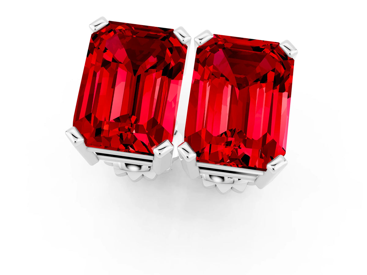 Emerald Cut Ruby Stud Earrings in White gold with Basket Setting_1