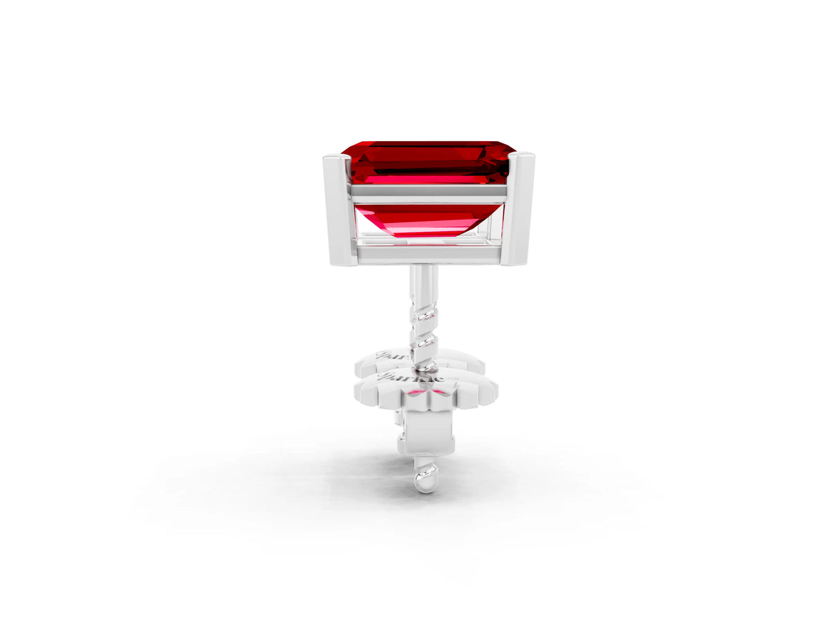 Emerald Cut Ruby Stud Earrings in White gold with Basket Setting_2