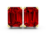 Emerald Cut Ruby Stud Earrings in Yellow gold with Basket Setting