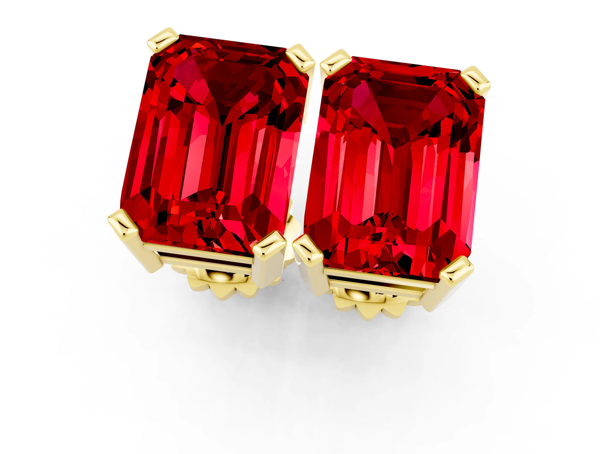 Emerald Cut Ruby Stud Earrings in Yellow gold with Basket Setting_1