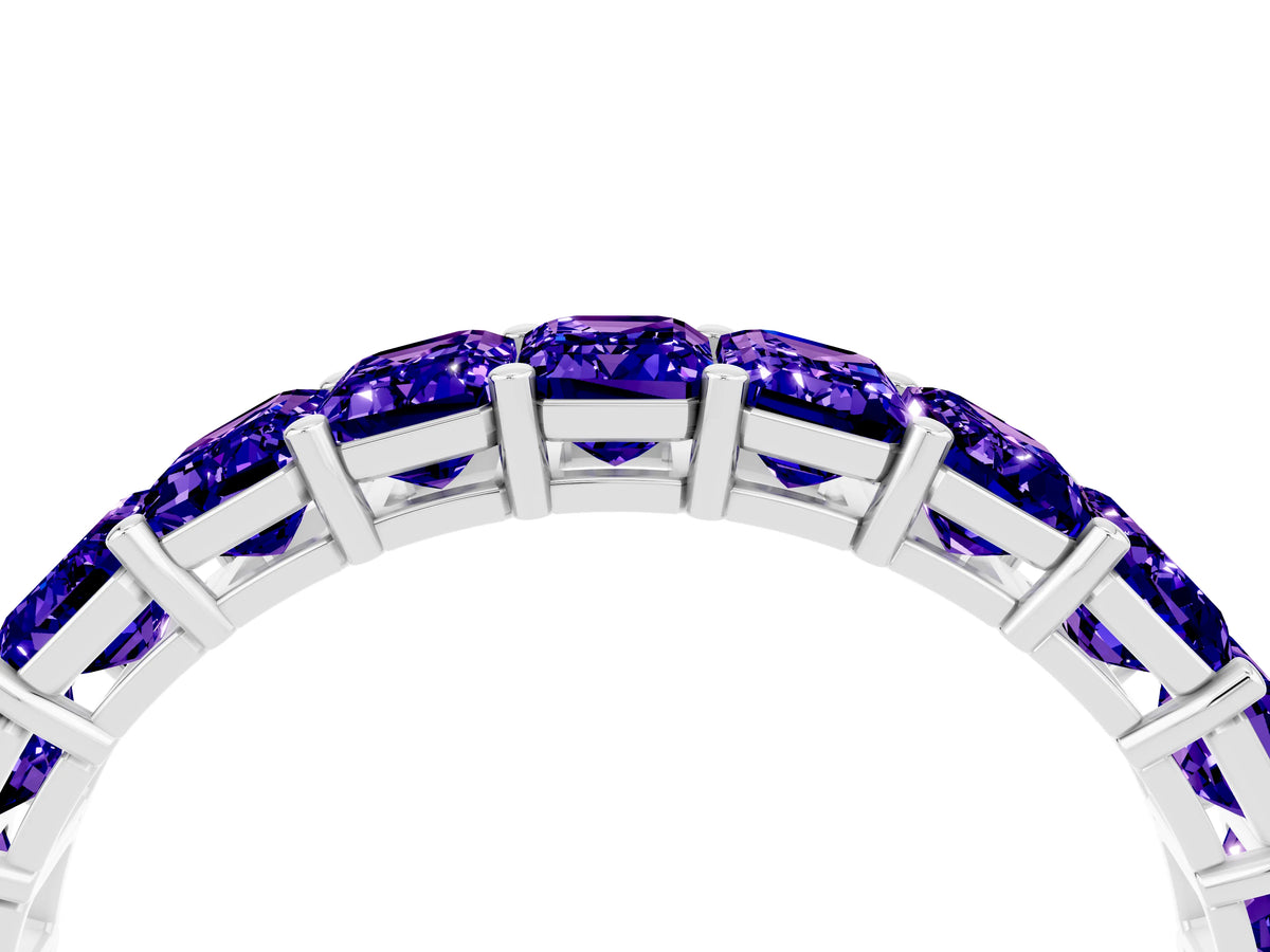 Emerald Cut Tanzanite Eternity Band in Platinum with Aligned Shared Prong Setting_4