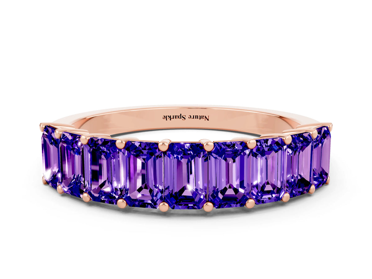Emerald Cut Tanzanite Eternity Band in Rose gold with Prong Setting