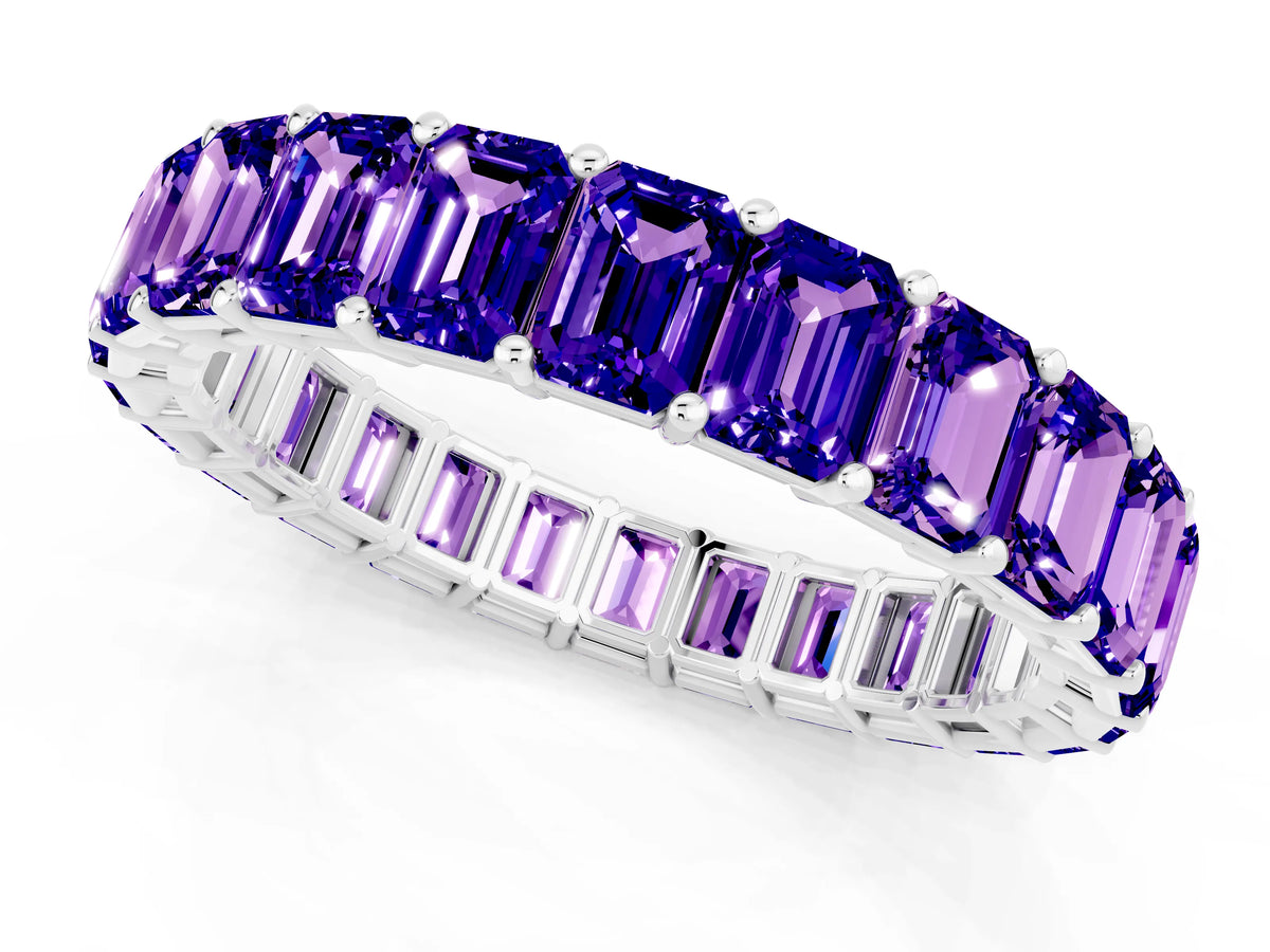 Emerald Cut Tanzanite Eternity Band in Silver with Aligned Shared Prong Setting_1