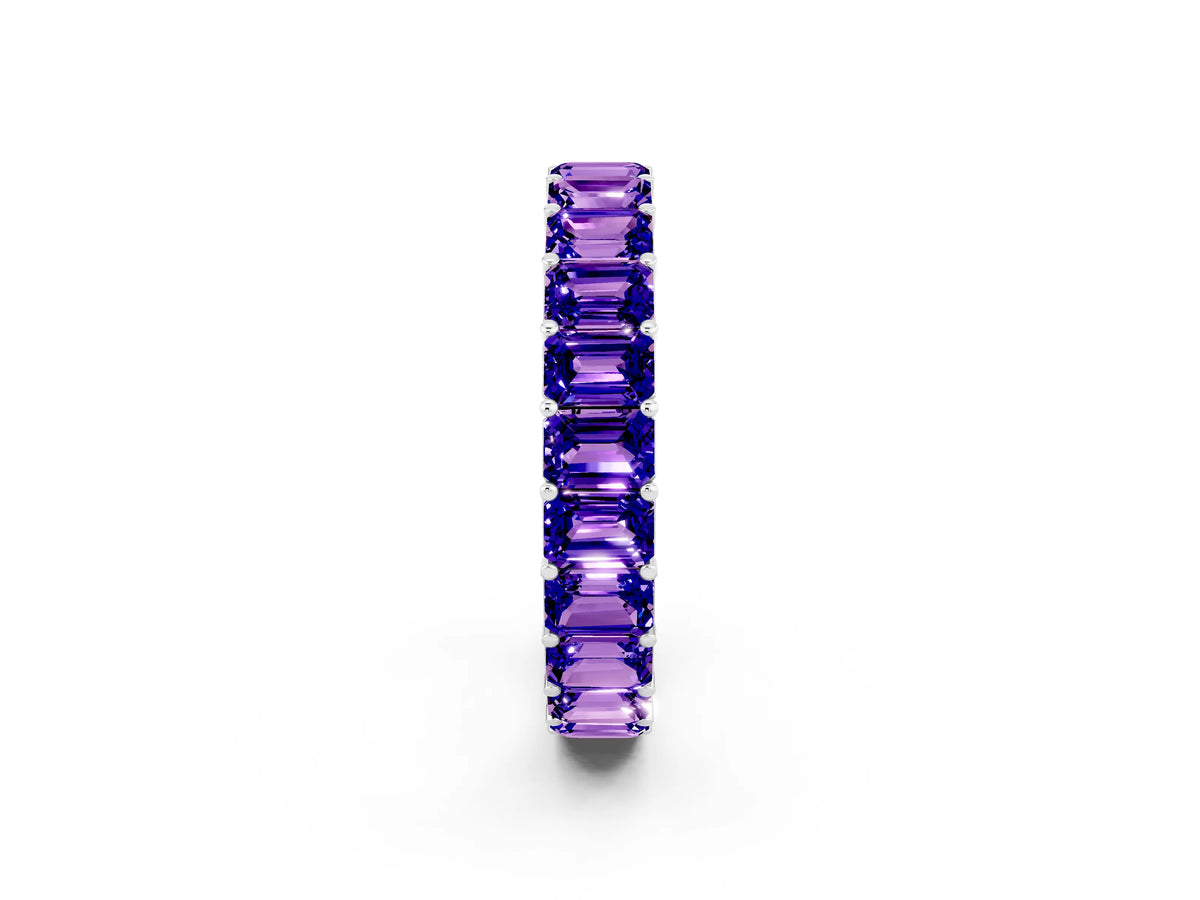 Emerald Cut Tanzanite Eternity Band in Silver with Aligned Shared Prong Setting_2