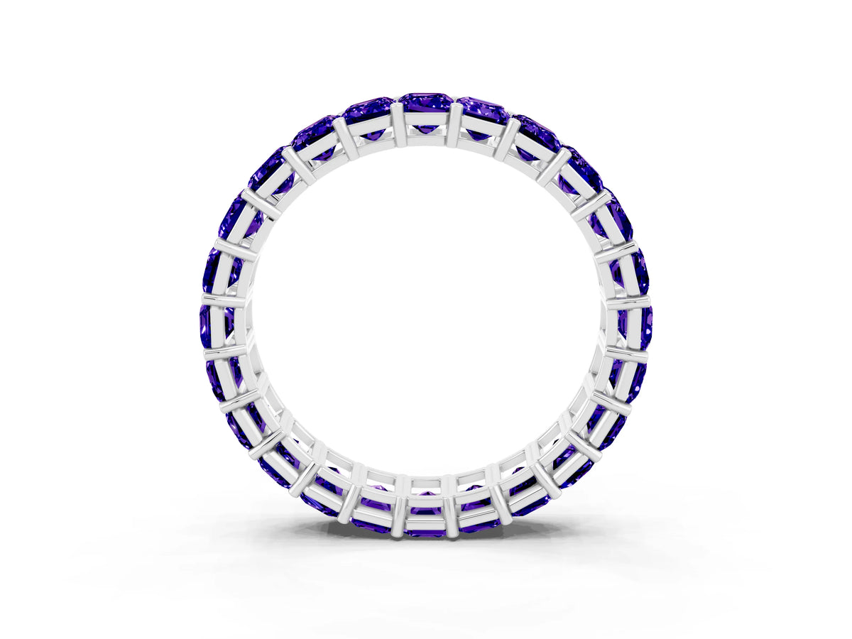 Emerald Cut Tanzanite Eternity Band in Silver with Aligned Shared Prong Setting_3