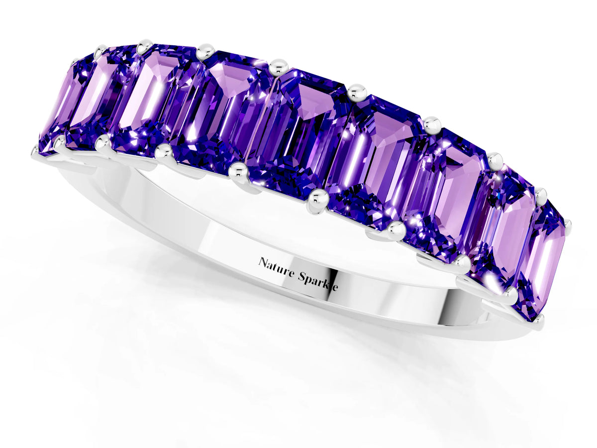 Emerald Cut Tanzanite Eternity Band in Silver with Prong Setting_1
