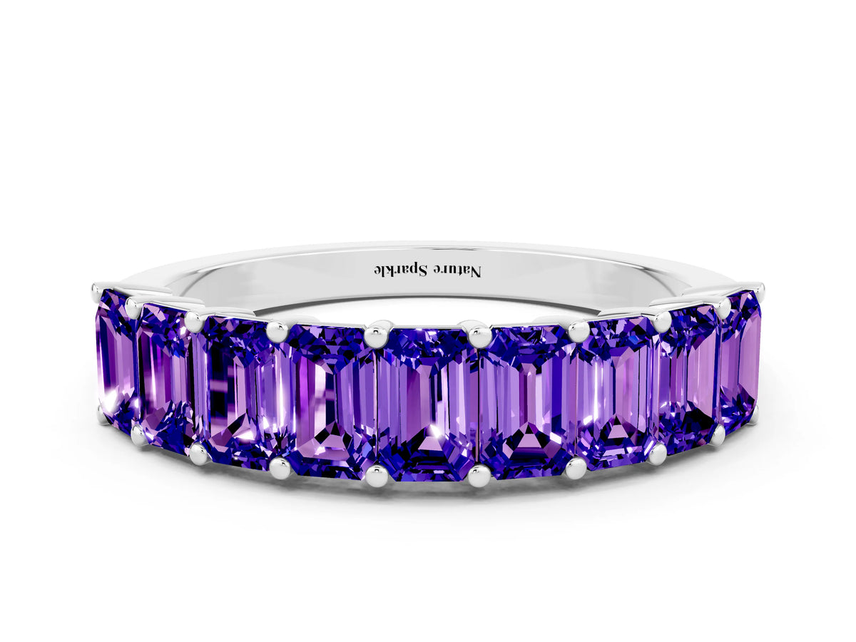 Emerald Cut Tanzanite Eternity Band in White gold with Prong Setting