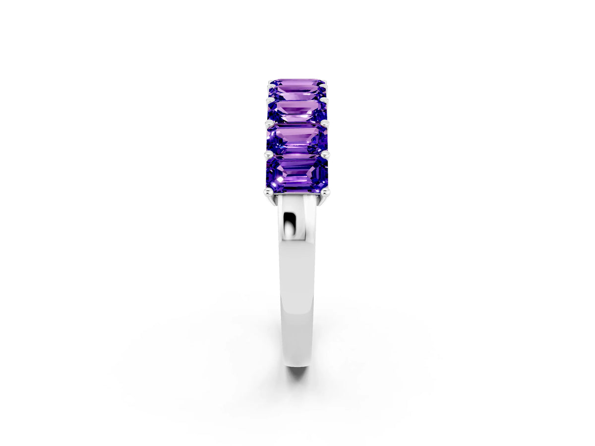 Emerald Cut Tanzanite Eternity Band in White gold with Prong Setting_2