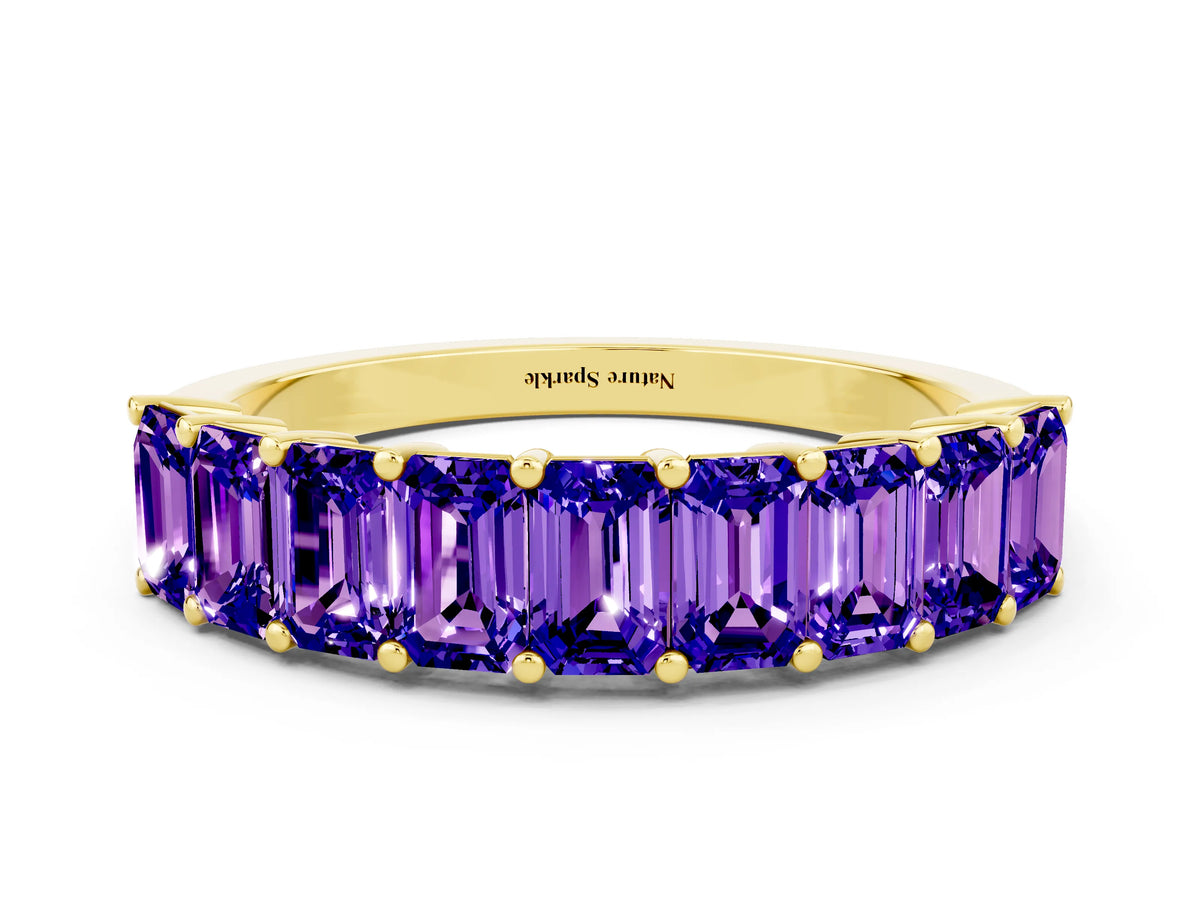 Emerald Cut Tanzanite Eternity Band in Yellow gold with Prong Setting