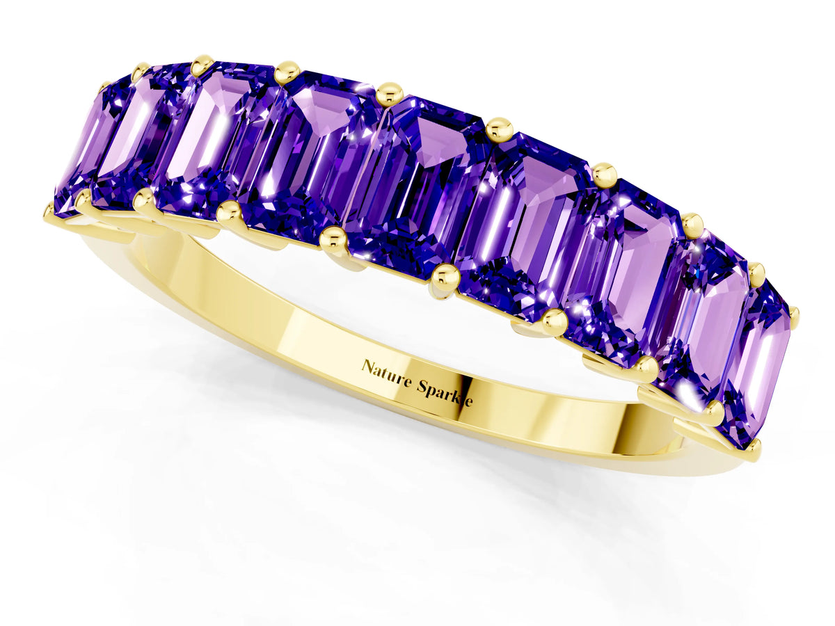 Emerald Cut Tanzanite Eternity Band in Yellow gold with Prong Setting_1