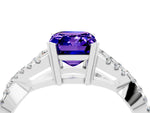 Emerald Cut Tanzanite Solitaire Ring in White gold with Interwoven Pavé Band and Prong Setting_4