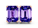 Emerald Cut Tanzanite Stud Earrings in Rose gold with Basket Setting