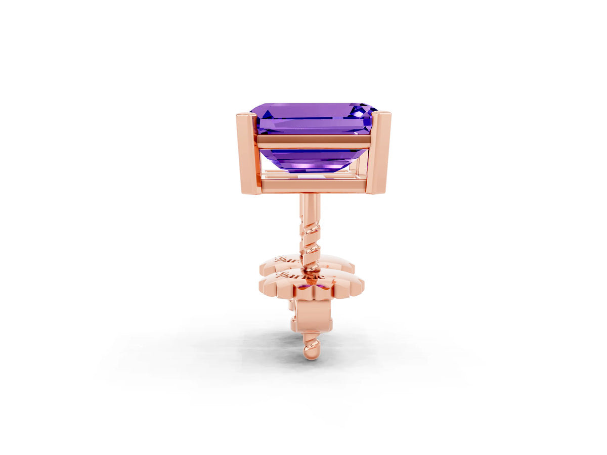 Emerald Cut Tanzanite Stud Earrings in Rose gold with Basket Setting_2