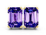 Emerald Cut Tanzanite Stud Earrings in Yellow gold with Basket Setting