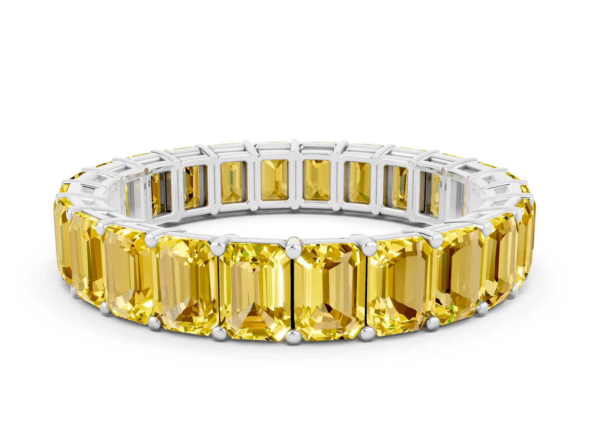 Emerald Cut Yellow Sapphire Eternity Band in Platinum with Aligned Shared Prong Setting