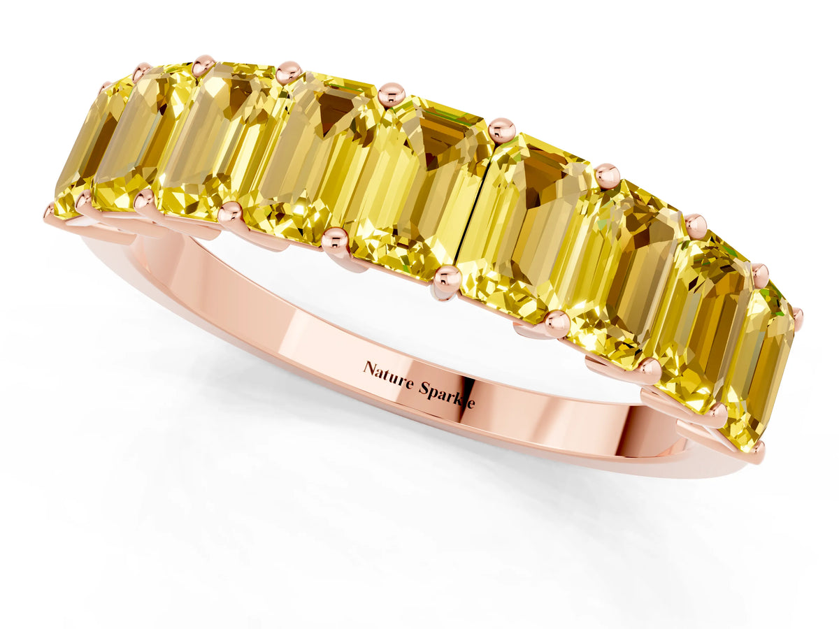 Emerald Cut Yellow Sapphire Eternity Band in Rose gold with Prong Setting_1